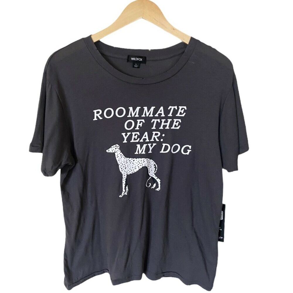 WILDFOX Tee T-shirt Roommate of the Year Dog Distressed Asphalt Gray Small NWT